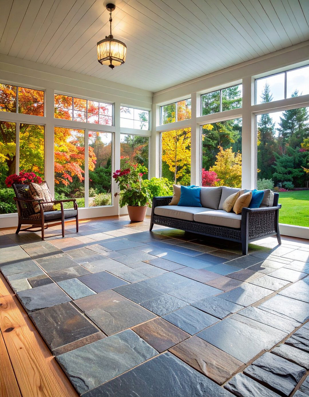 Natural Stone Floors for a Durable Sunroom - 20 Rustic Sunroom Ideas