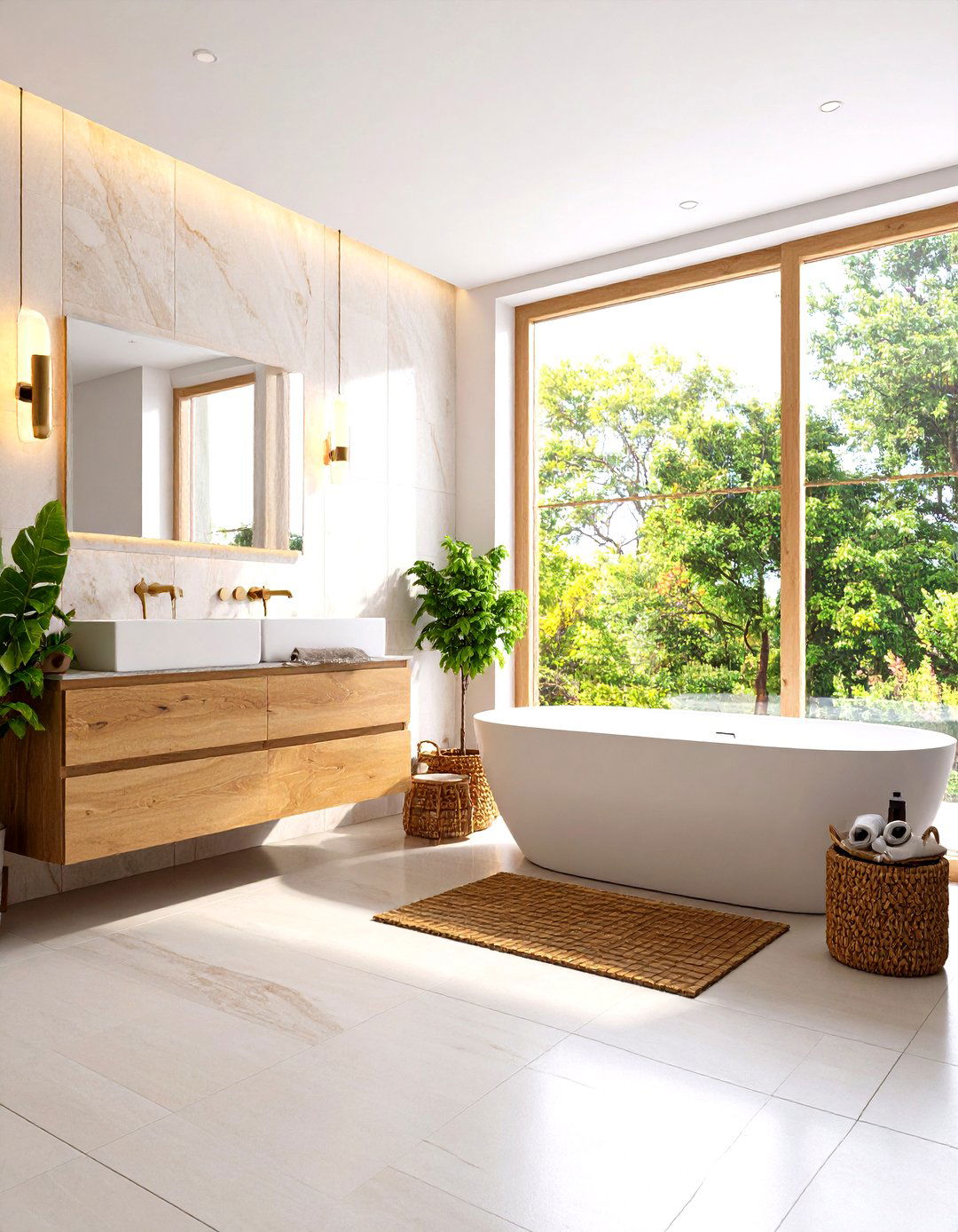 Natural Stone Half Wall Tile Creates a Spa Retreat - 20 Half-wall Tile Bathroom Ideas