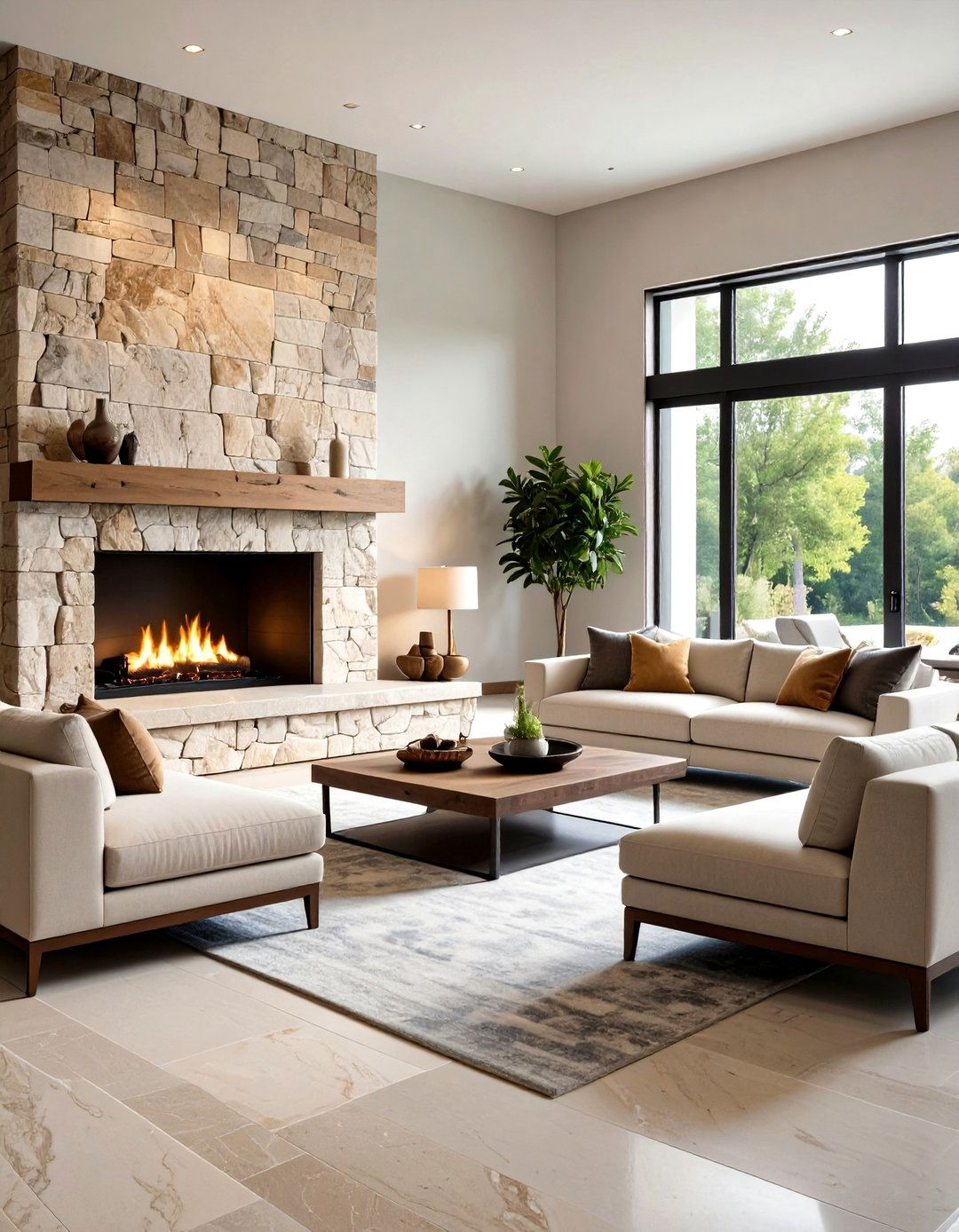Natural Stone Luxury Living Room - 20 Luxury Living Room Ideas