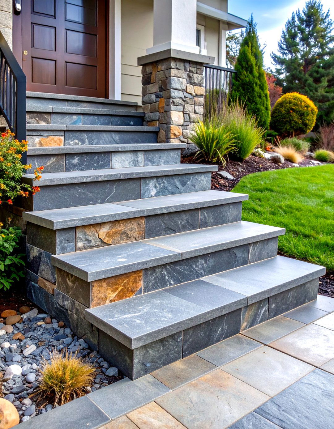 Natural Stone Patio Steps with Granite Treads - 20 Patio Steps Ideas