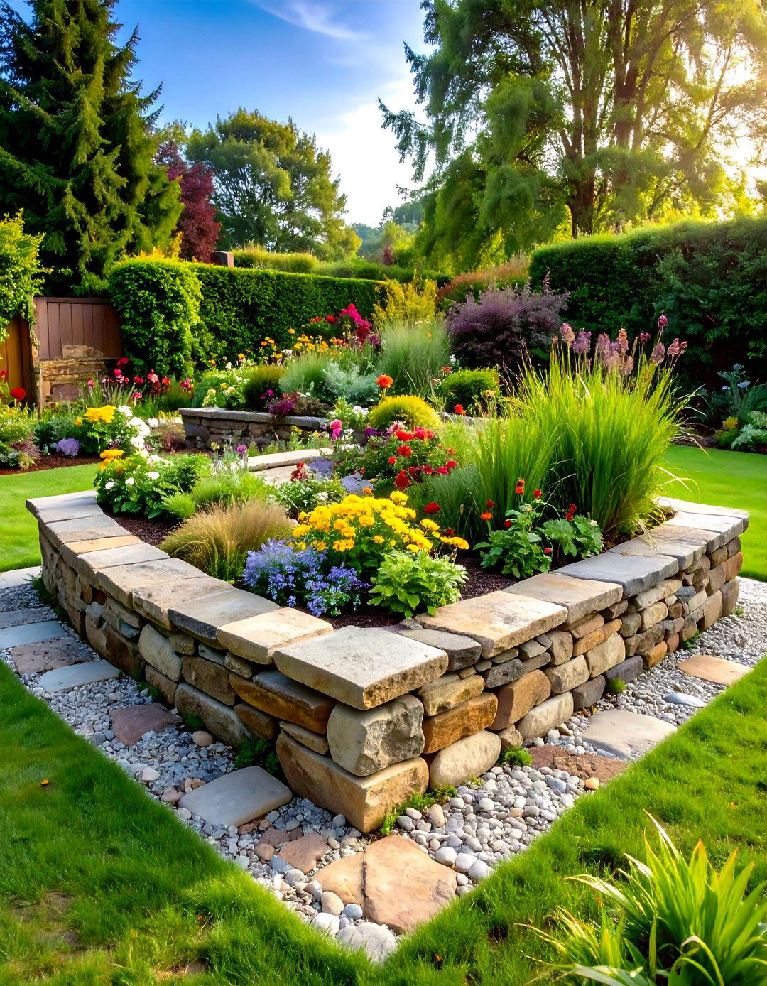 Natural Stone Raised Garden Bed with Rustic Charm - 20 Raised Garden Bed Ideas