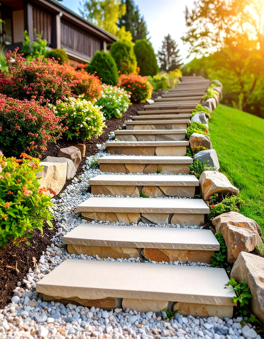 Natural Stone Staircase on a Slope - 20 Hardscape Ideas