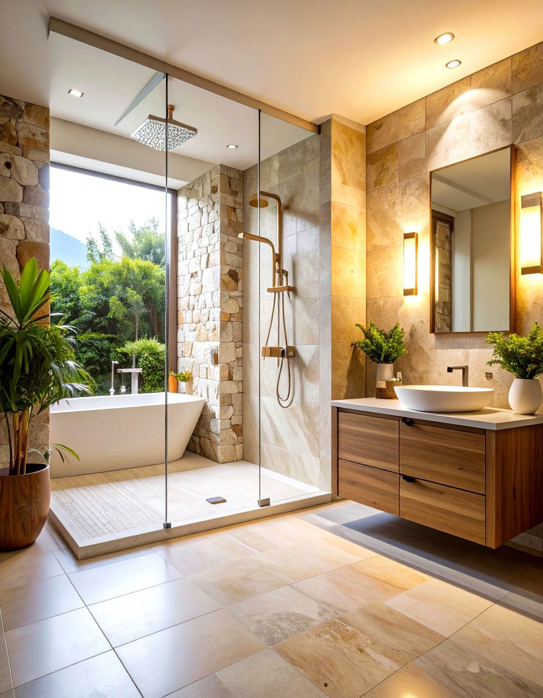 Natural Stone Texture Shower Wall Sanctuary - 20 Shower Wall Ideas