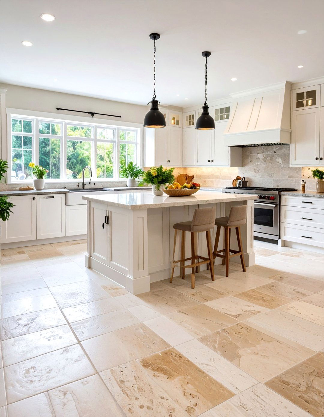 Natural Stone Travertine Kitchen Flooring - 20 Kitchen Flooring Ideas