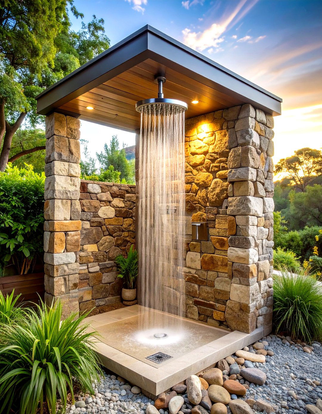 Natural Stone Wall Outdoor Shower - 20 Outdoor Shower Ideas