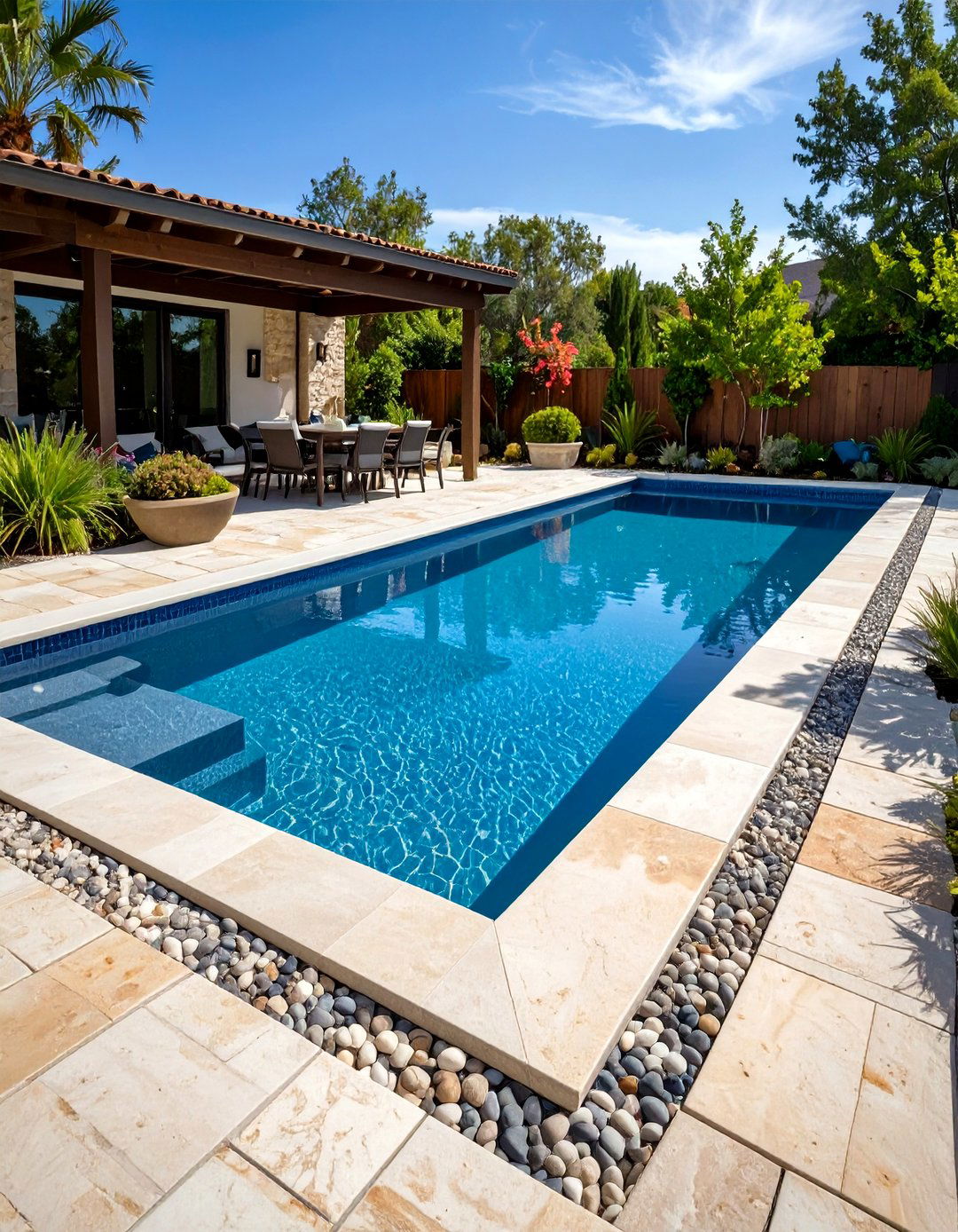 Natural Stone and Pebble Decking - 20 Tropical Pool Landscaping Ideas