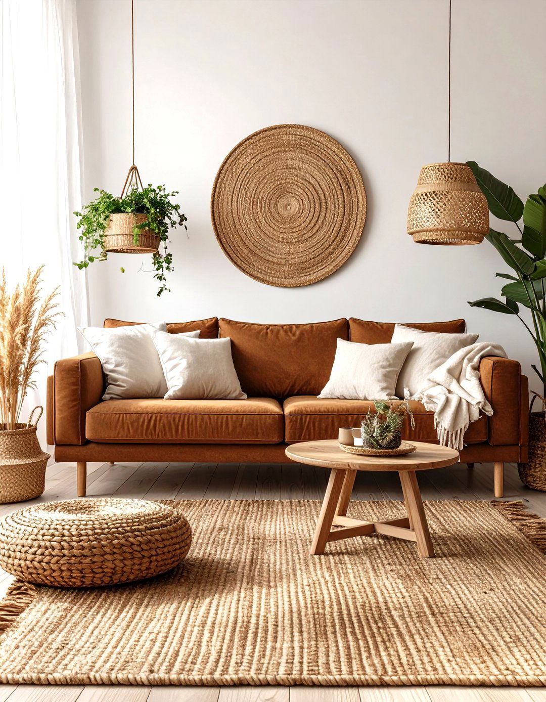 Natural Textiles and Jute underfoot - 20 Dark Brown Couch Living Room Ideas