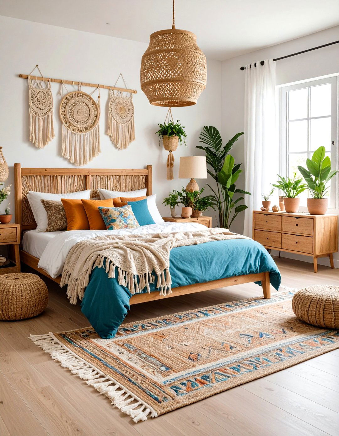 Natural Texture Boho Bedroom Contrast - 20 Colorful Boho Bedroom Ideas