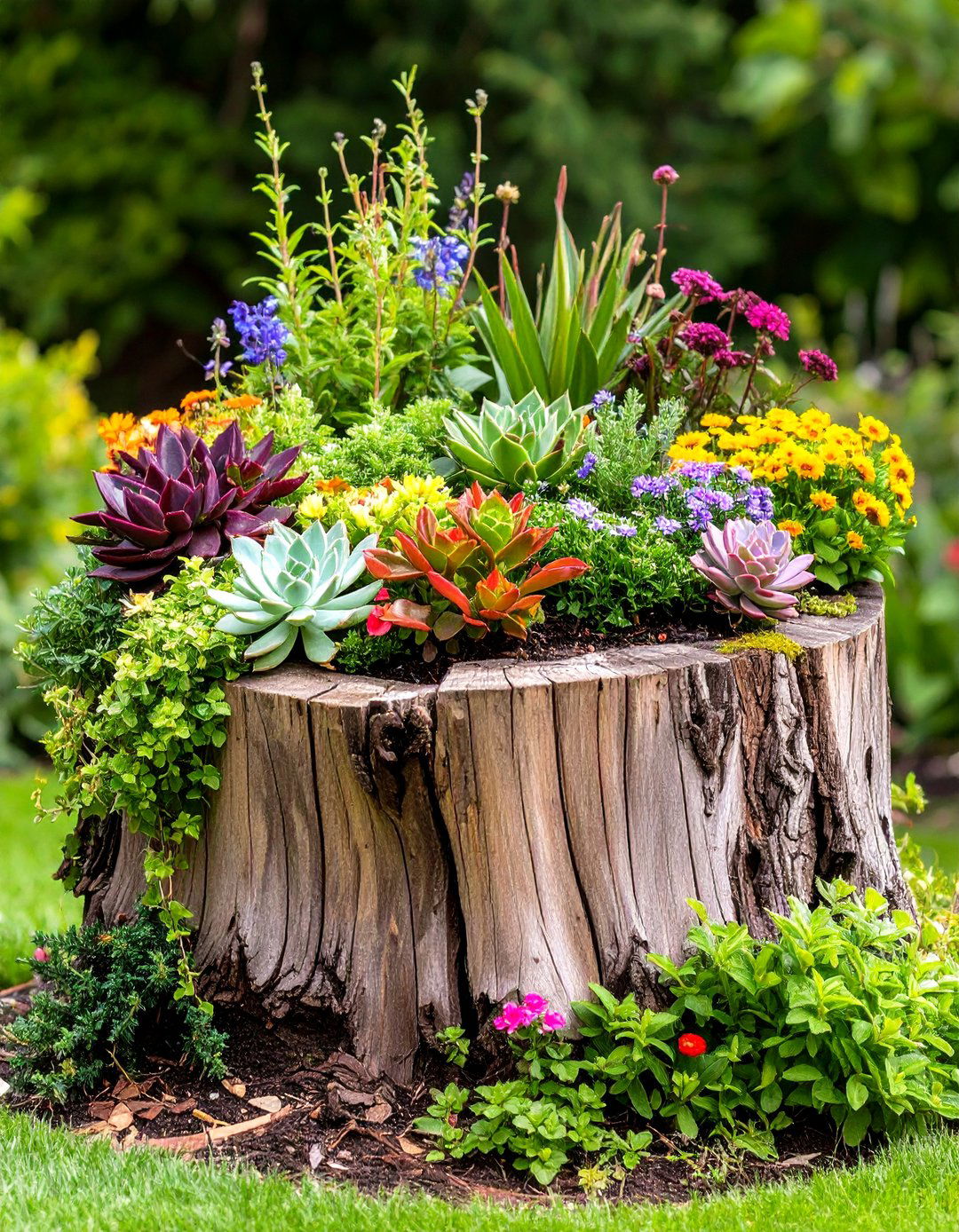 Natural Tree Stump Planter Design - 20 Tree Stump Decorating Ideas