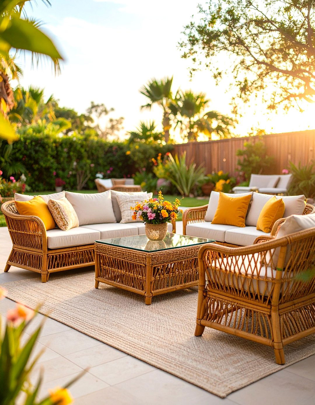 Natural Wicker and Rattan Patio Furniture Ensemble - 20 Patio Furniture Ideas
