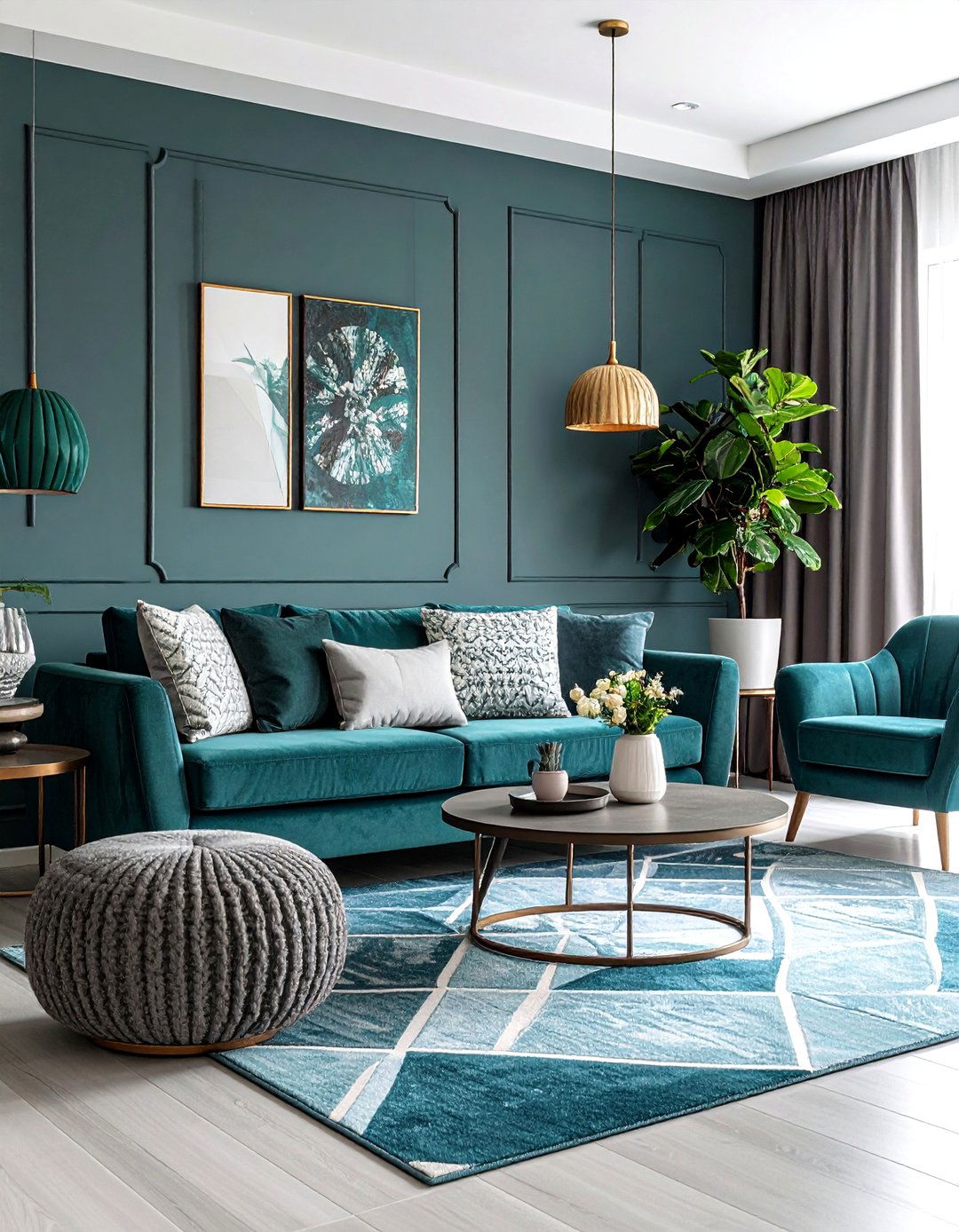 Natural Wood Elements with Teal and Grey - 20 Teal and Grey Living Room Ideas