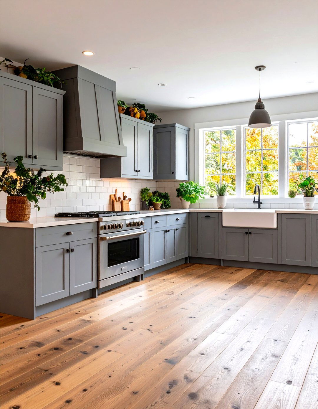 Natural Wood Flooring with Gray Farmhouse Cabinets - 20 Farmhouse Kitchen With Gray Cabinets Ideas