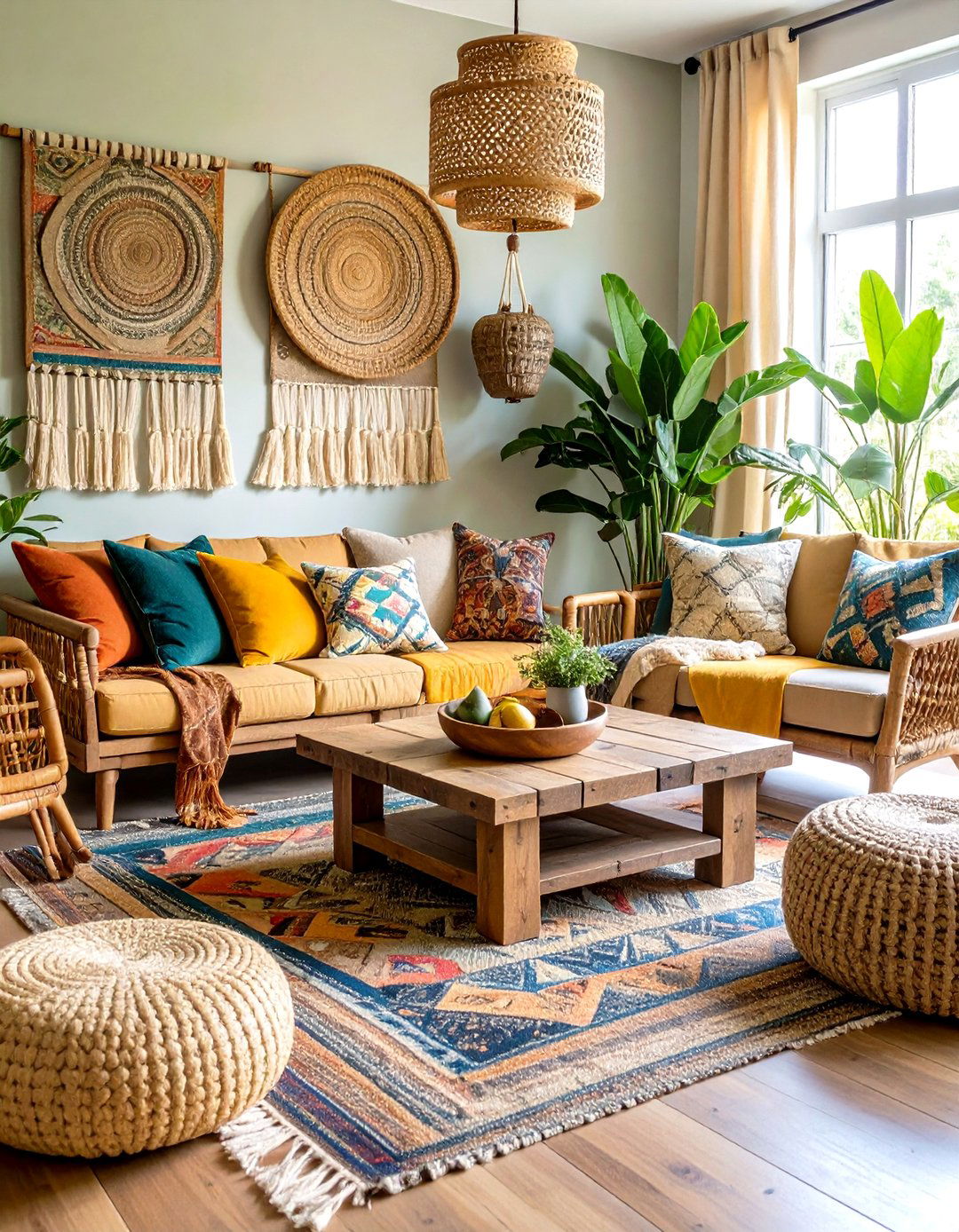 Natural Wood Stools and Tables Warm Boho Decor - 20 Boho Decor Ideas