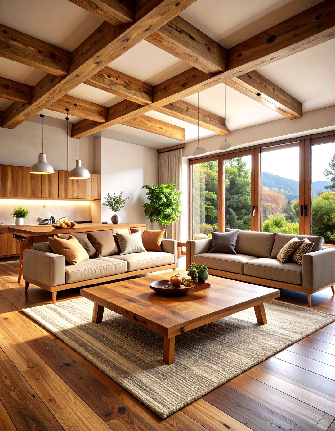 Natural Wood Warms a Dark Living Room - 20 Dark Living Room Ideas