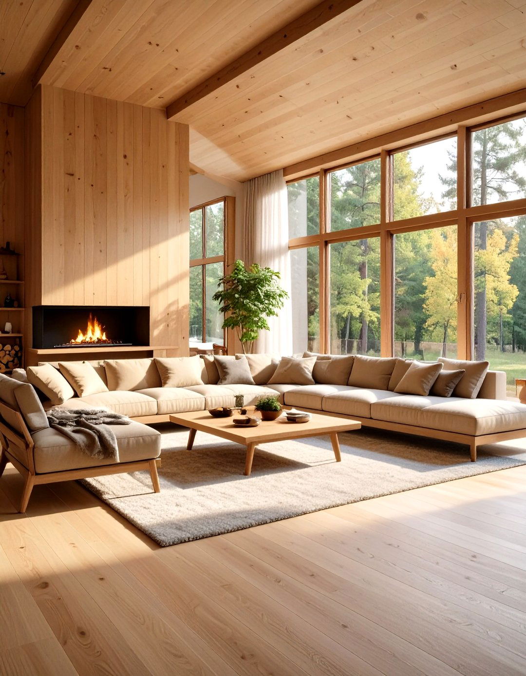 Natural Wood Zen Living Room with Organic Warmth - 20 Zen Living Room Ideas