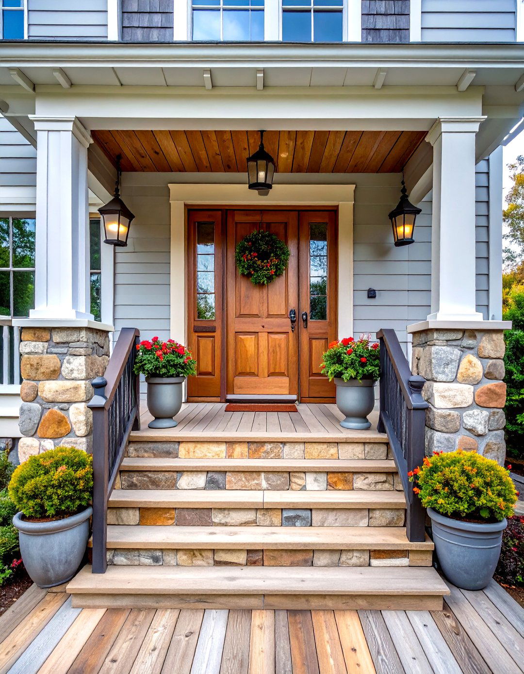 Natural Wood and Stone Cape Cod Front Porch - 20 Small Cape Cod Front Porch Ideas
