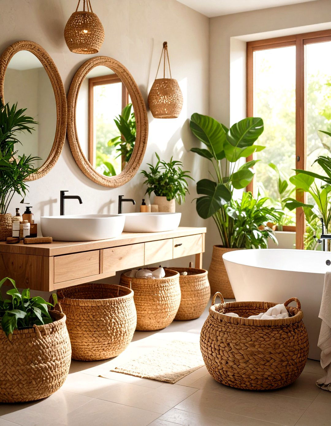 Natural Woven Storage Baskets - 20 Cozy Bathroom Ideas