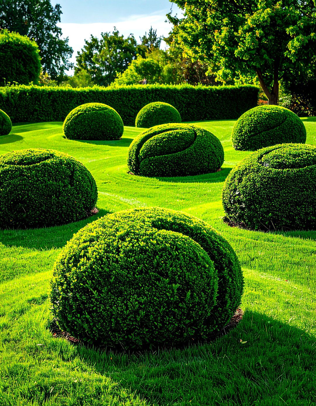 Naturalistic Boxwood Swirls in Lawn - 20 Front Yard Boxwood Designs
