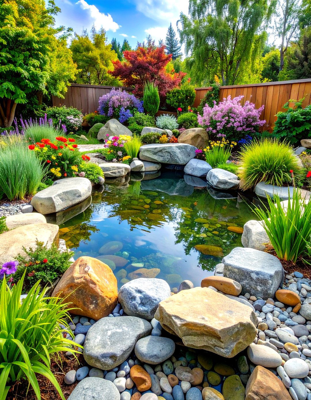 Naturalistic Stone Raised Garden Pond with Organic Rock Formation - 20 Raised Garden Pond Ideas