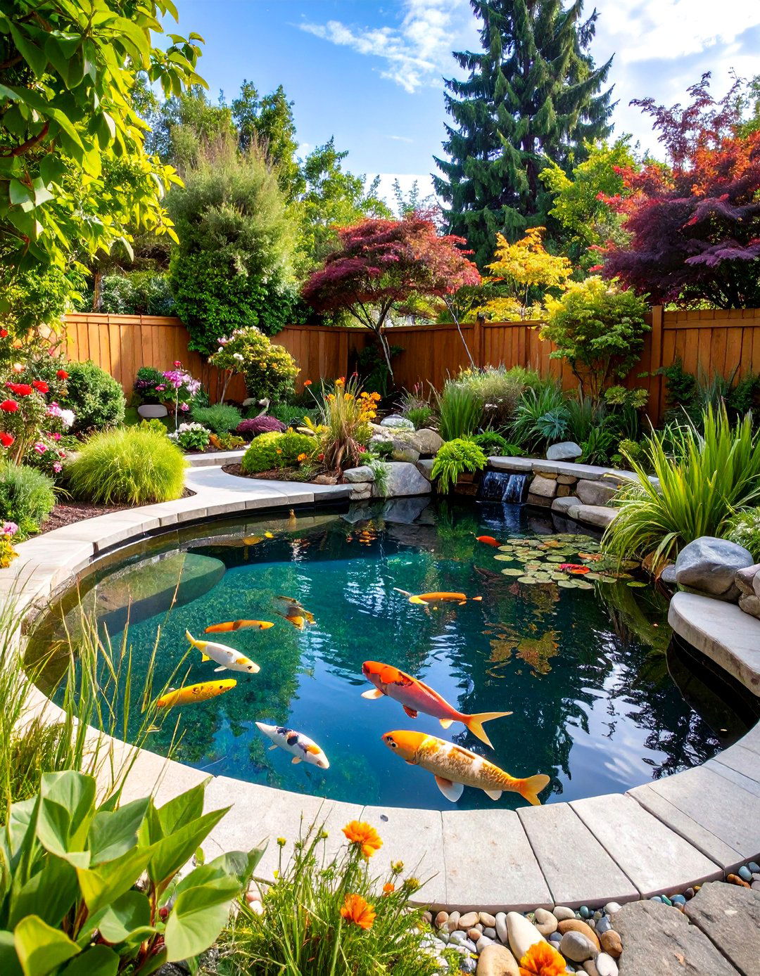 Naturalistic Swimming Pond Koi Ecosystem - 20 Koi Pond Ideas