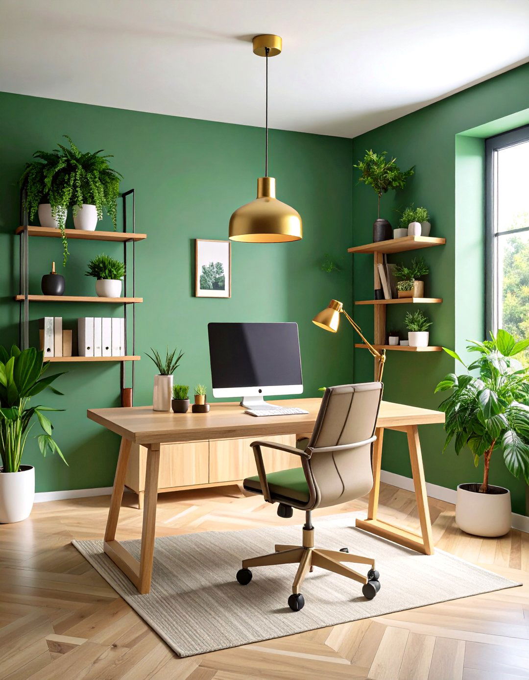 Nature Inspired Green Accent Home Office Background - 20 Home Office Background Ideas