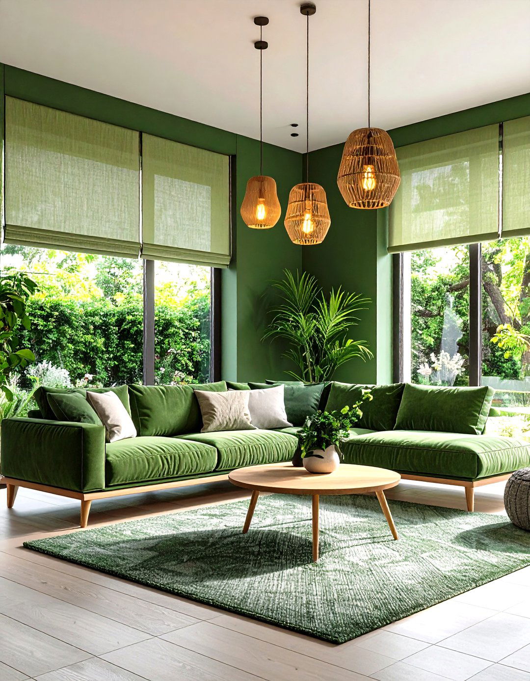 Nature Inspired Lighting Completes an Inviting Green Living Room - 20 Green Living Room Ideas