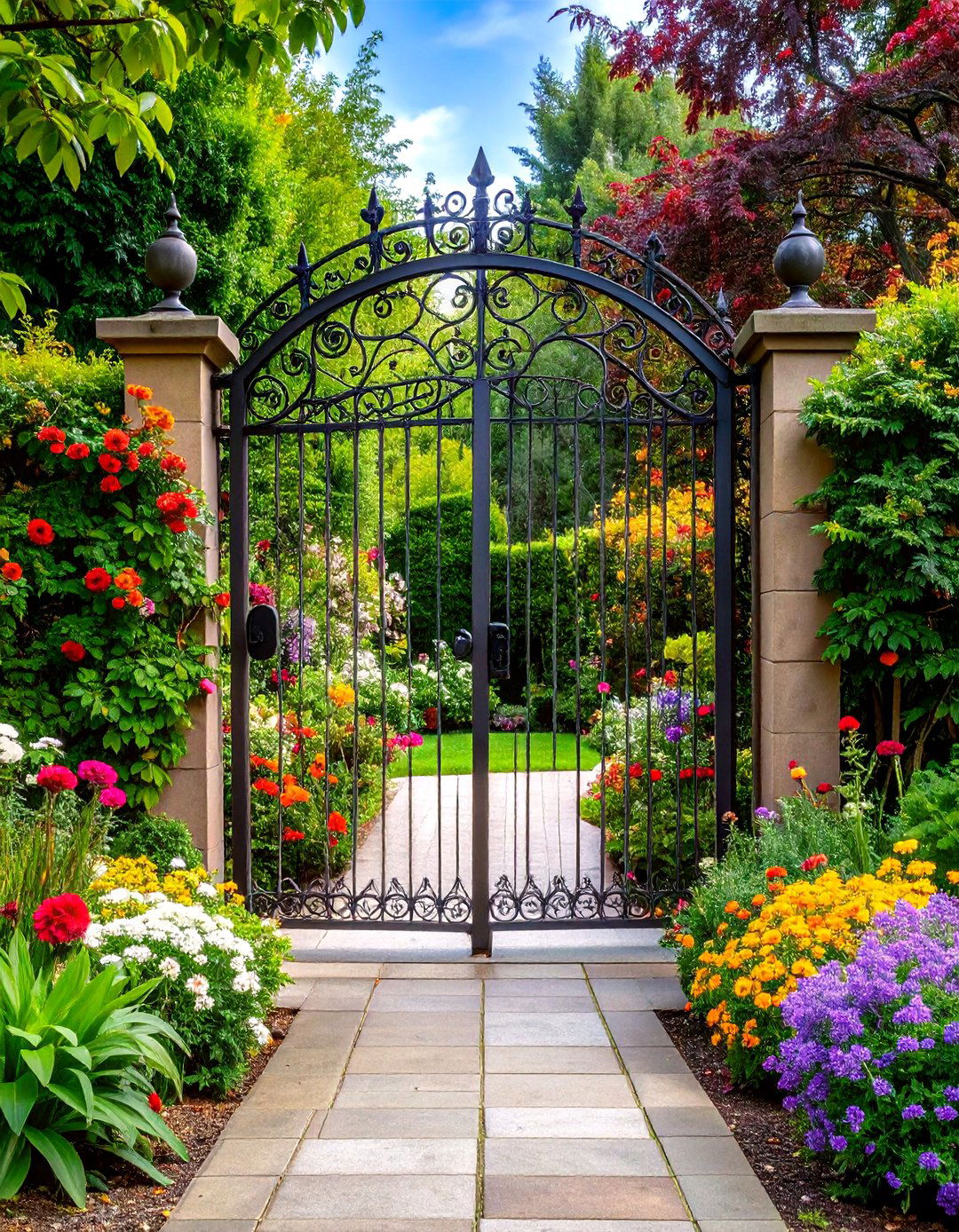 Nature Inspired Metal Garden Gate with Botanical Motifs - 20 Metal Garden Gate Ideas
