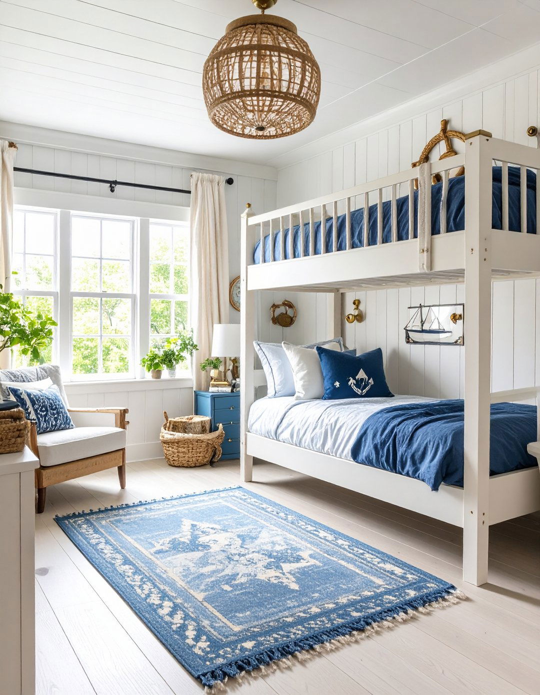 Nautical Themed Bunk Room with Porthole Windows - 20 bunk room ideas
