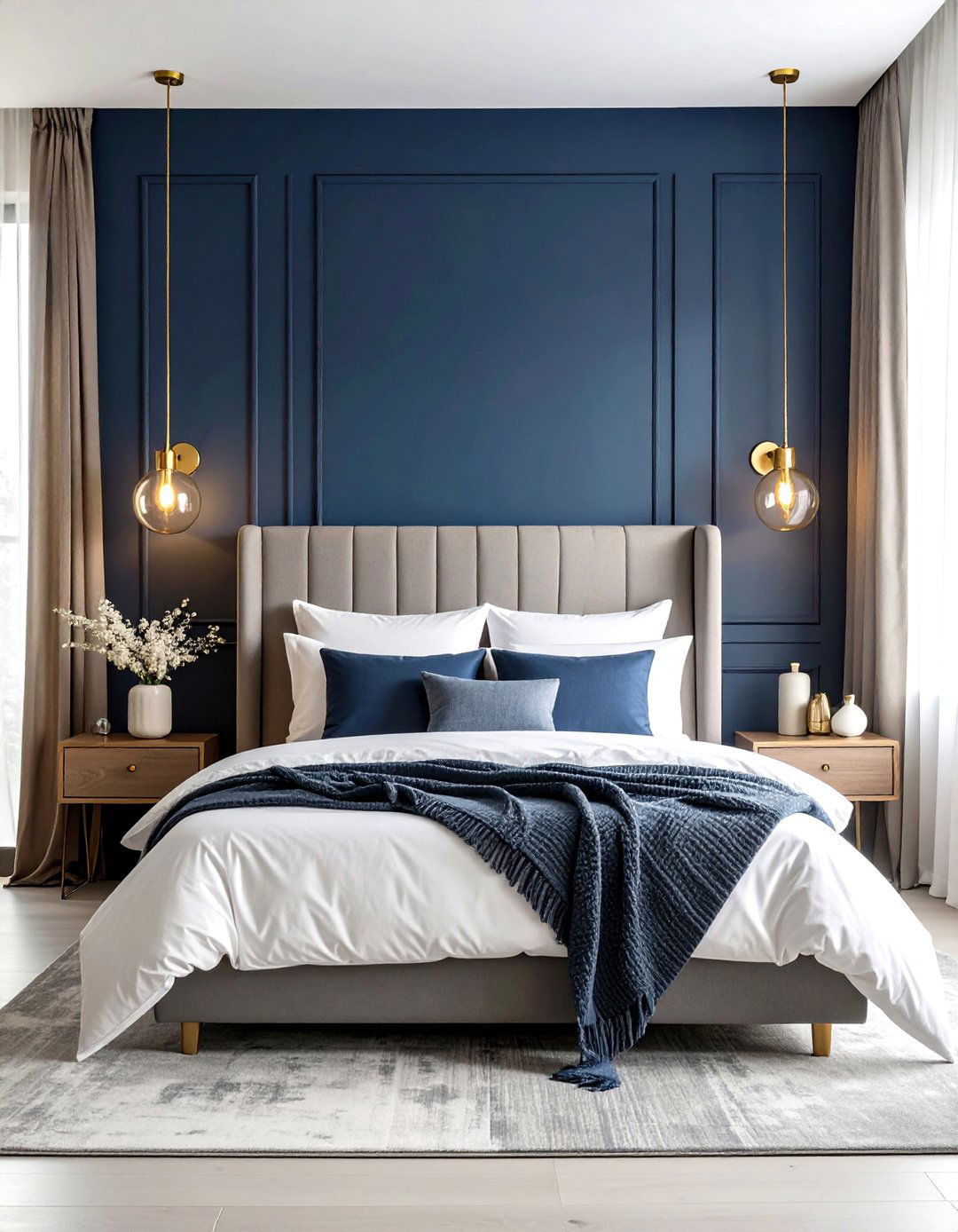 Navy Blue Accent Wall Behind the Bed - 20 Blue Accent Wall Ideas