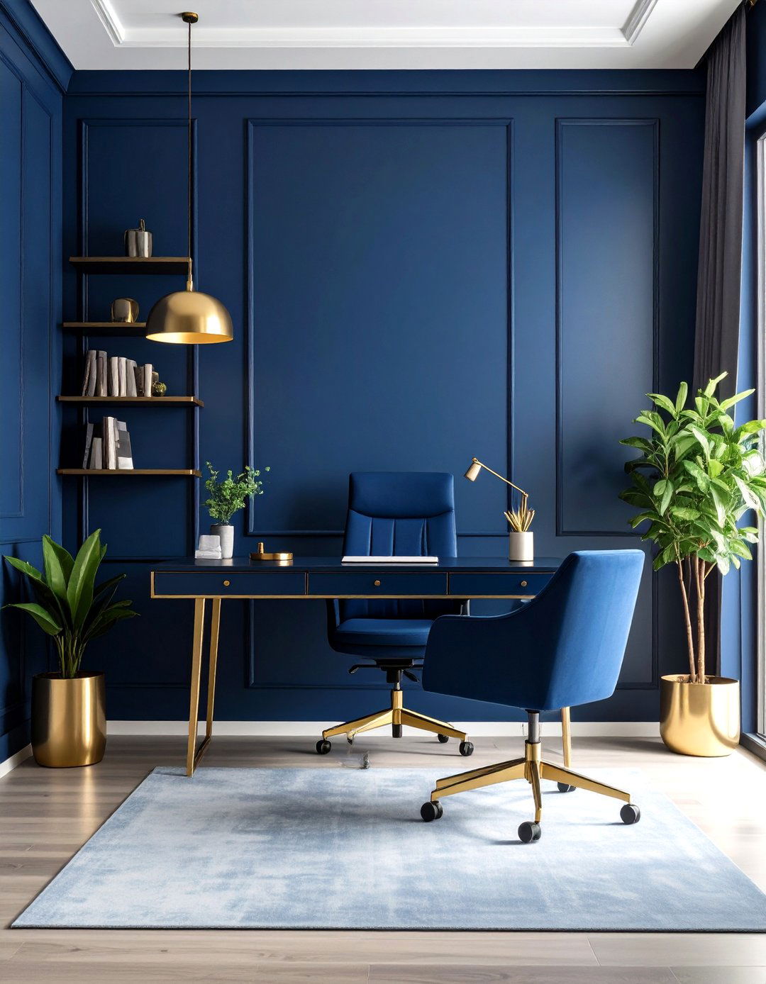 Navy Blue Accent Wall Home Office Background - 20 Home Office Background Ideas