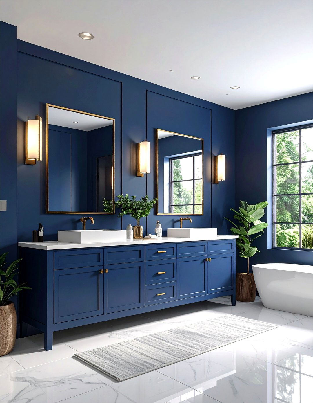 Navy Blue Bathroom Accent Wall Ideas Behind Vanities - 20 Blue Bathroom Ideas