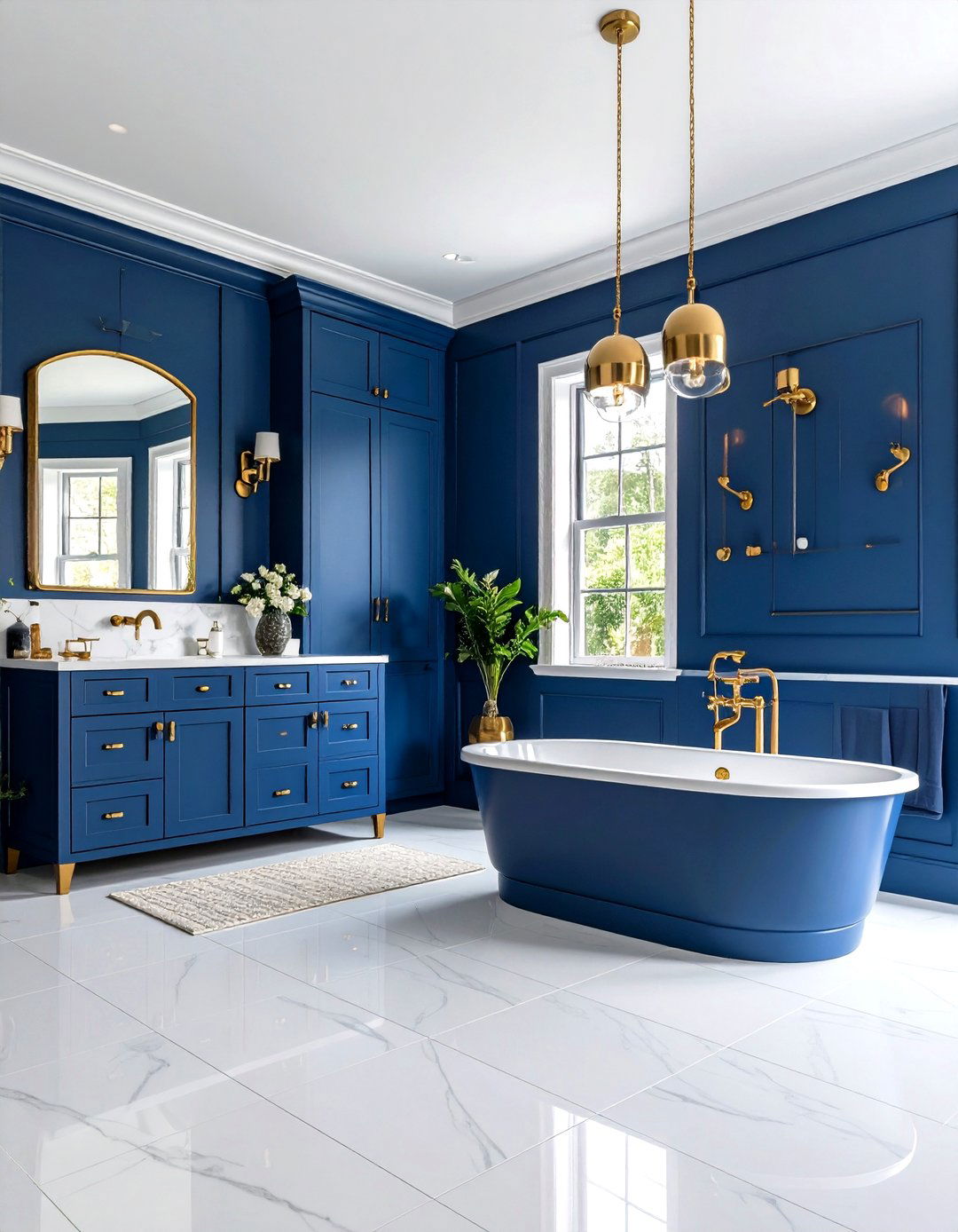Navy Blue Bathroom Ideas with Brass Fixture Combinations - 20 Blue Bathroom Ideas