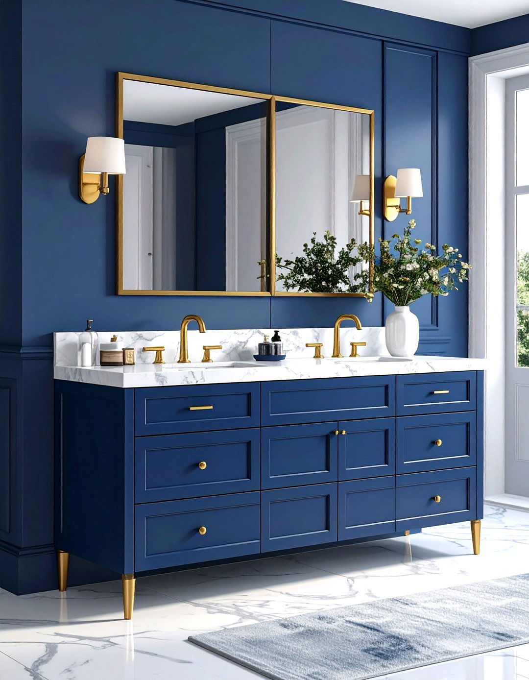 Navy Blue Bathroom Vanity with Brass Hardware - 20 Blue Bathroom Vanity Ideas