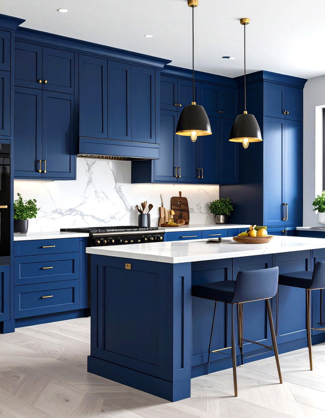 Navy Blue Cabinet Elegance with Black Appliance Contrast - 20 What Color Cabinets Go With Black Appliances