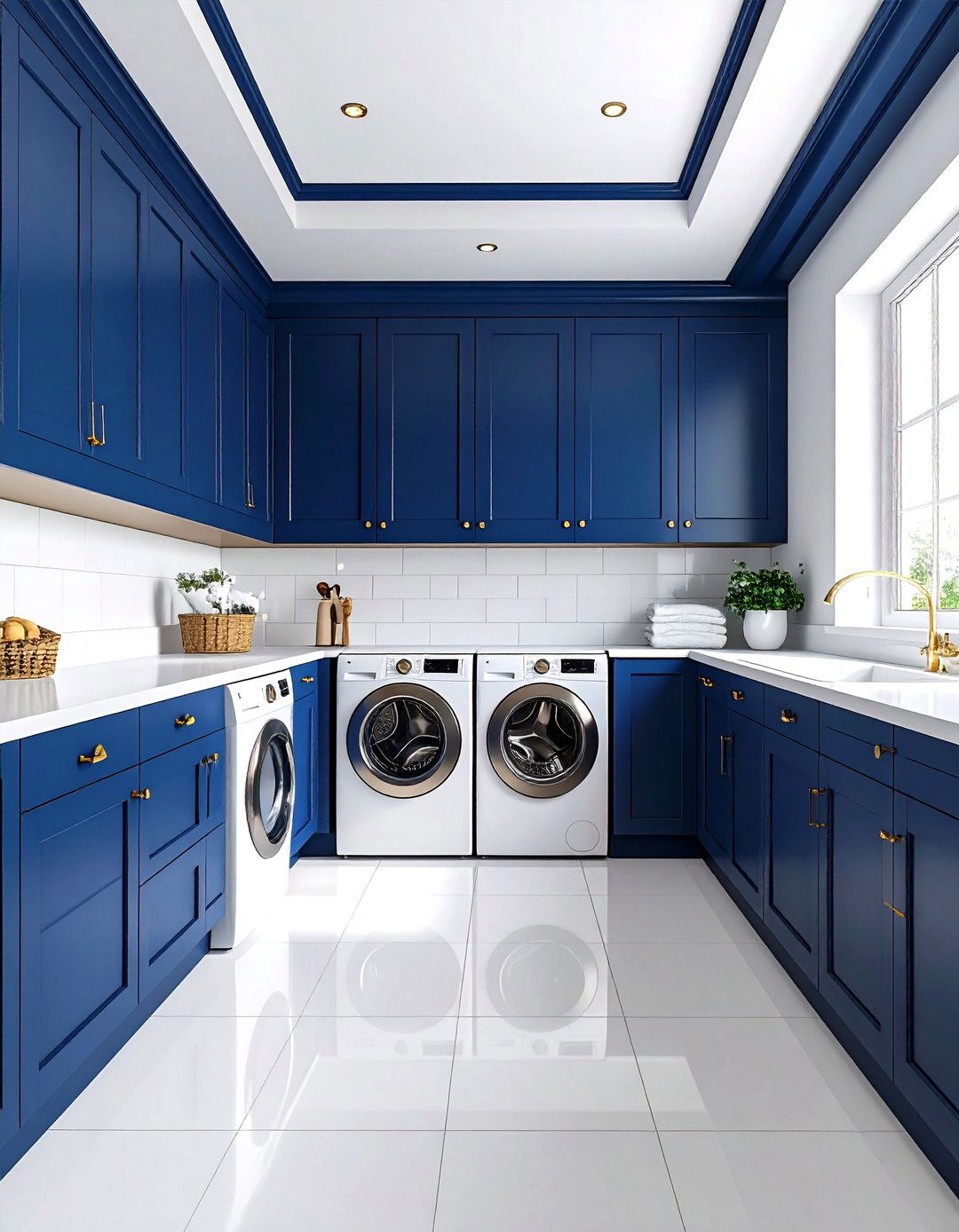 Navy Blue Cabinets with White Walls - 20 Laundry Room Paint Ideas