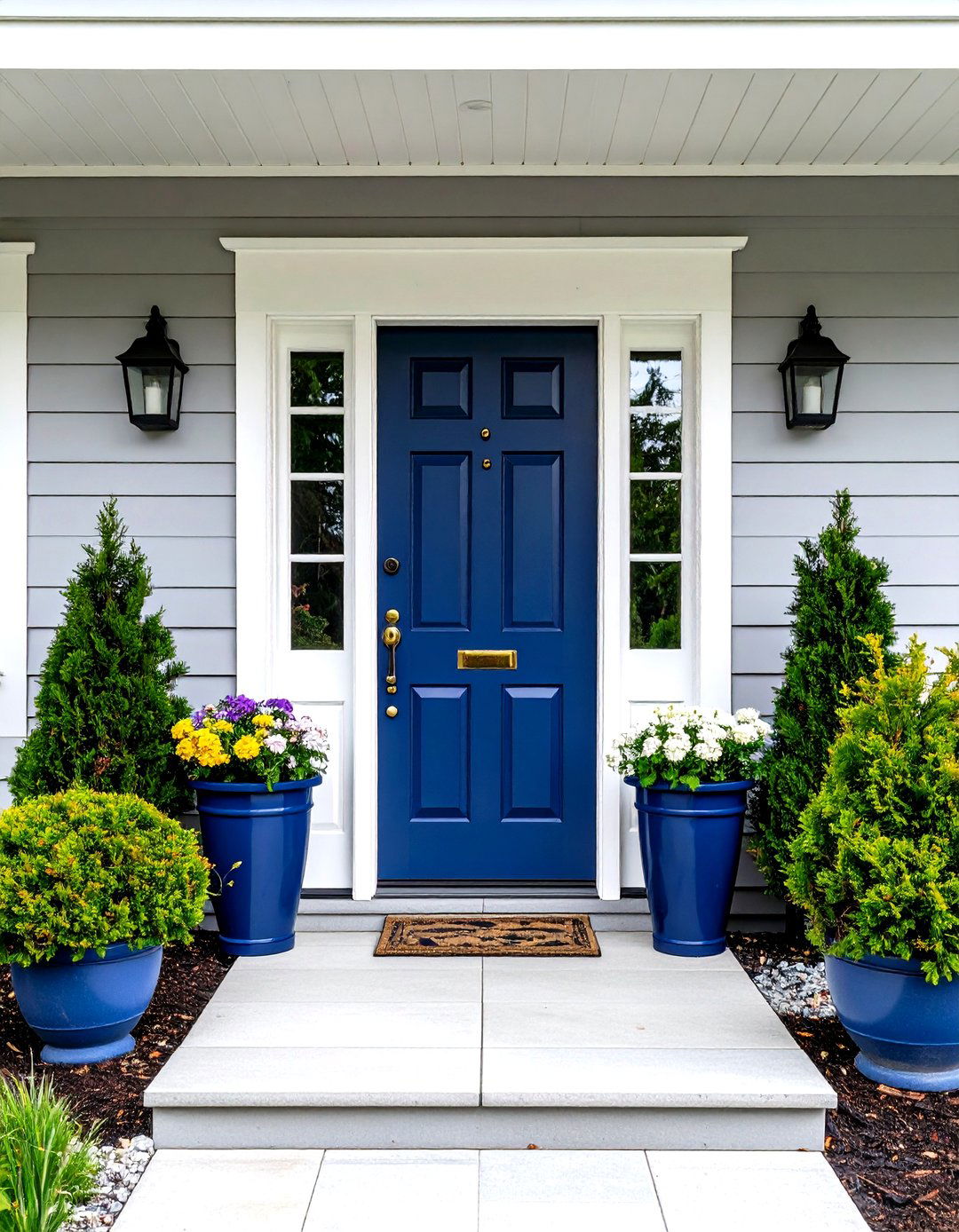 Navy Blue Door with Light Grey Siding - 20 Grey House With Blue Door Ideas