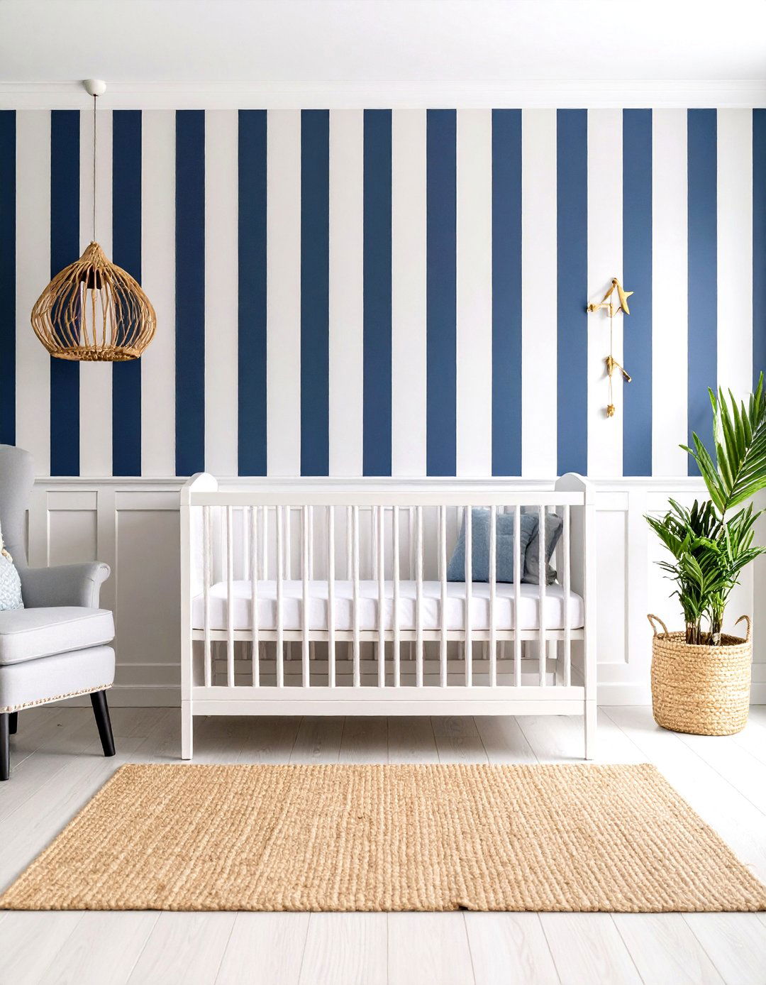 Navy Blue Nursery with Classic Maritime Stripes - 20 Blue Nursery Ideas