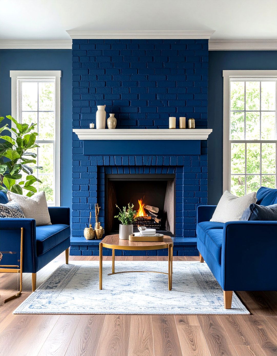 Navy Blue Painted Brick Fireplace - 20 Painted Brick Fireplace Ideas