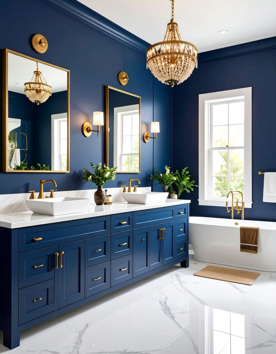 Navy Blue Powder Room With Brass Fixtures - 20 navy blue powder room ideas