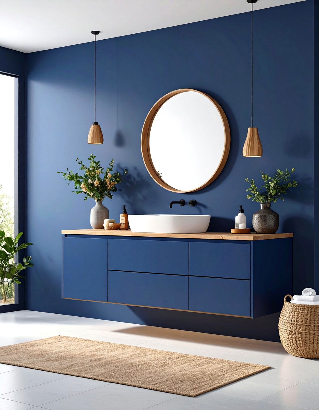 Navy Blue Powder Room With Floating Vanity - 20 navy blue powder room ideas