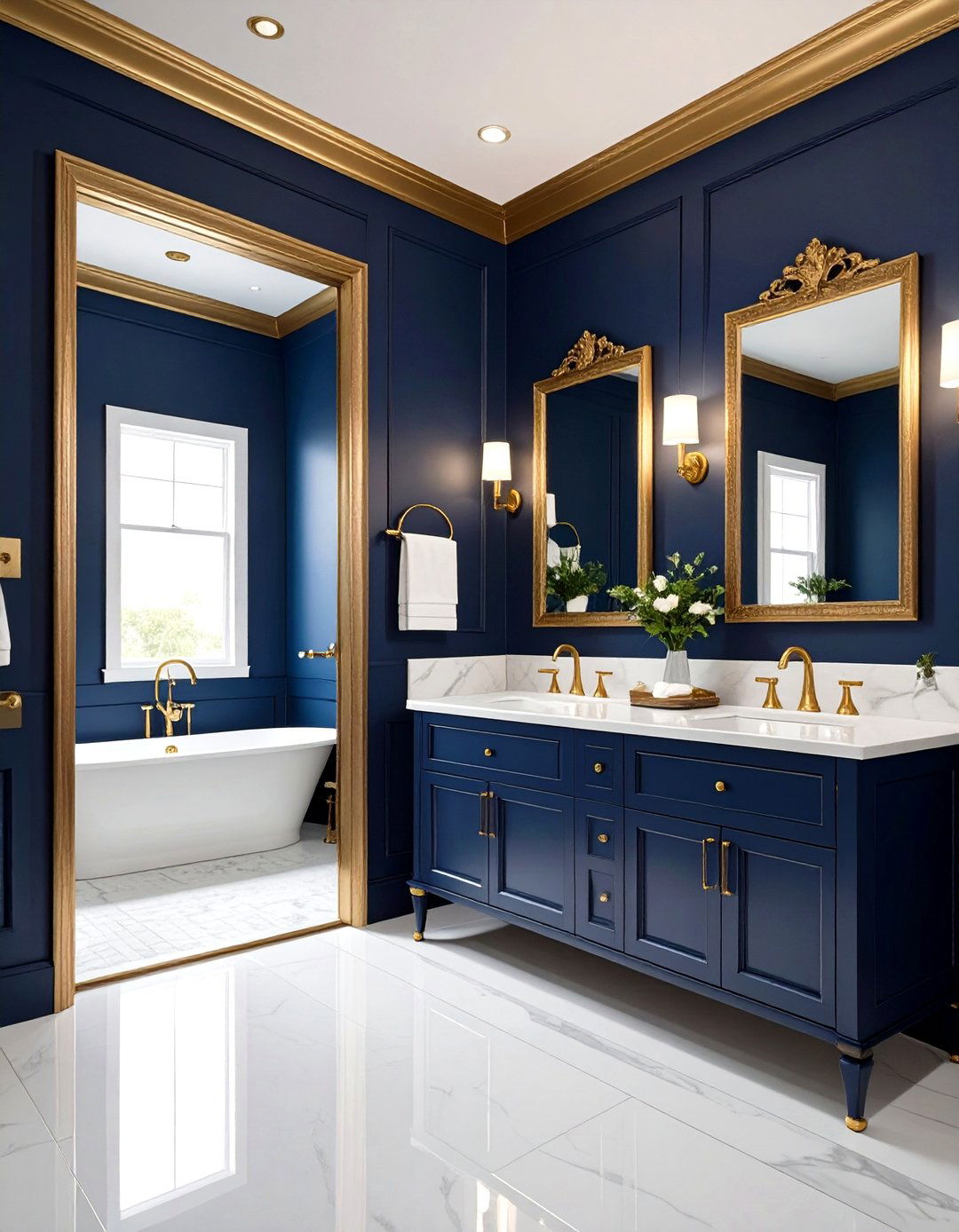 Navy Blue Powder Room With Gold Accents - 20 navy blue powder room ideas