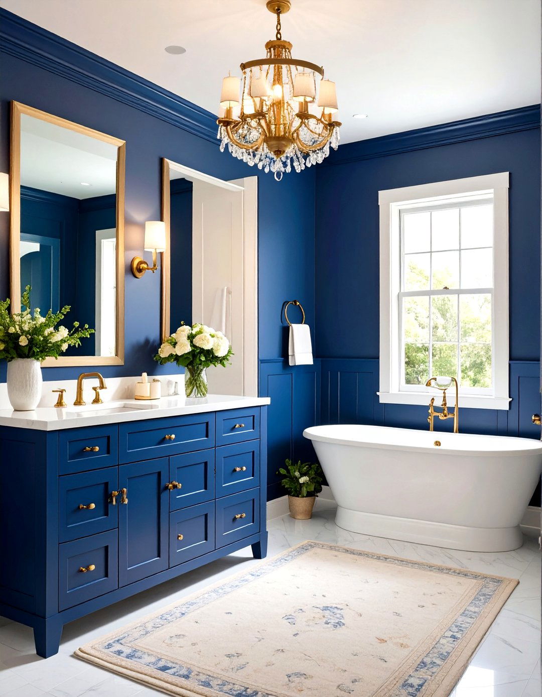 Navy Blue Powder Room With Half Height Wainscoting - 20 navy blue powder room ideas