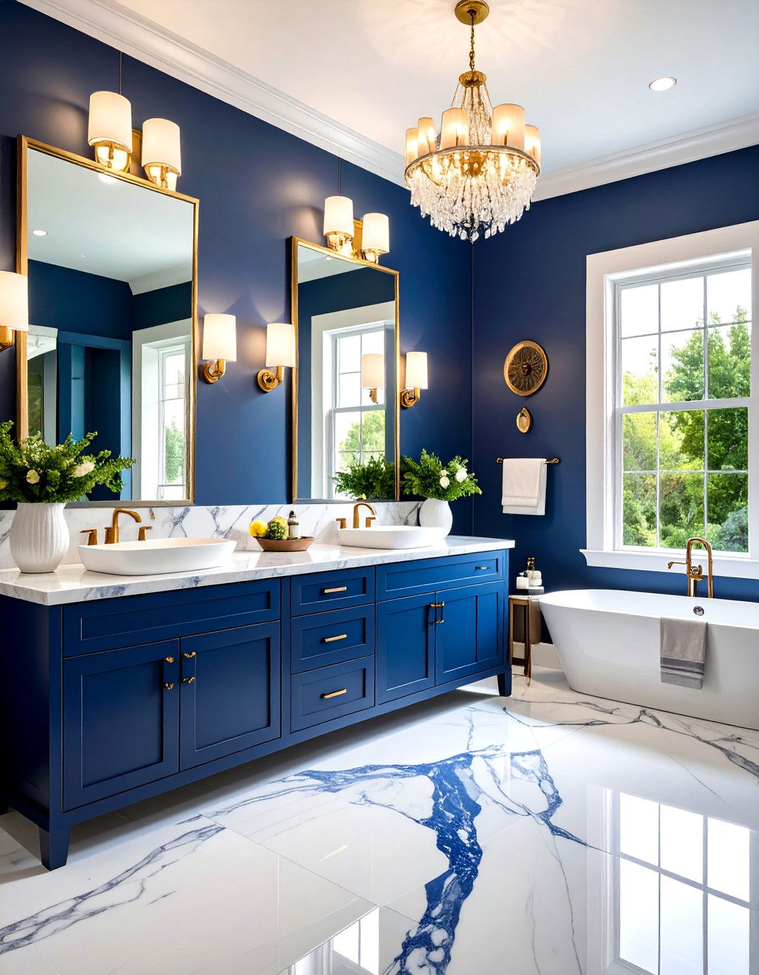 Navy Blue Powder Room With Marble Vanity - 20 navy blue powder room ideas