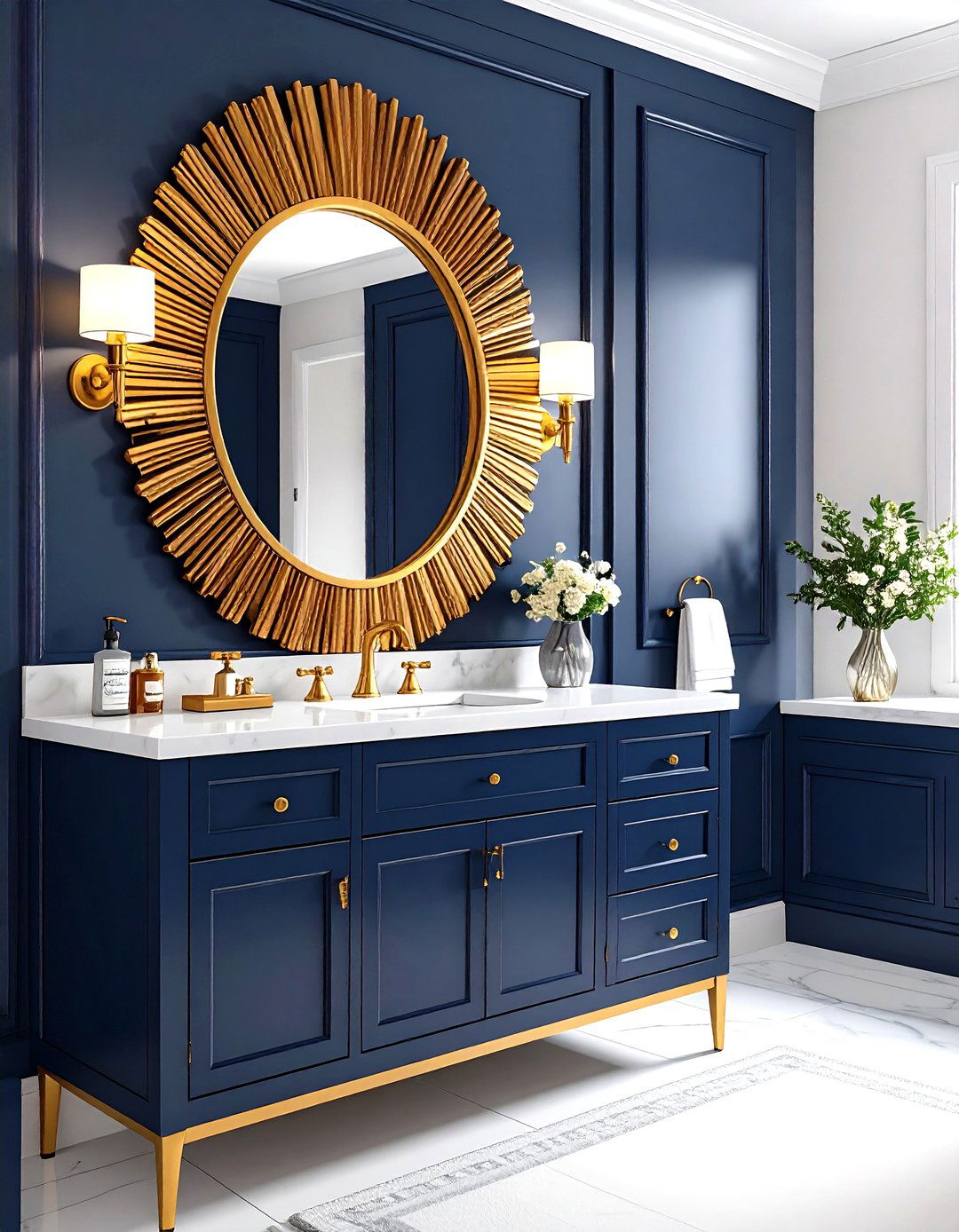 Navy Blue Powder Room With Vintage Mirror - 20 navy blue powder room ideas
