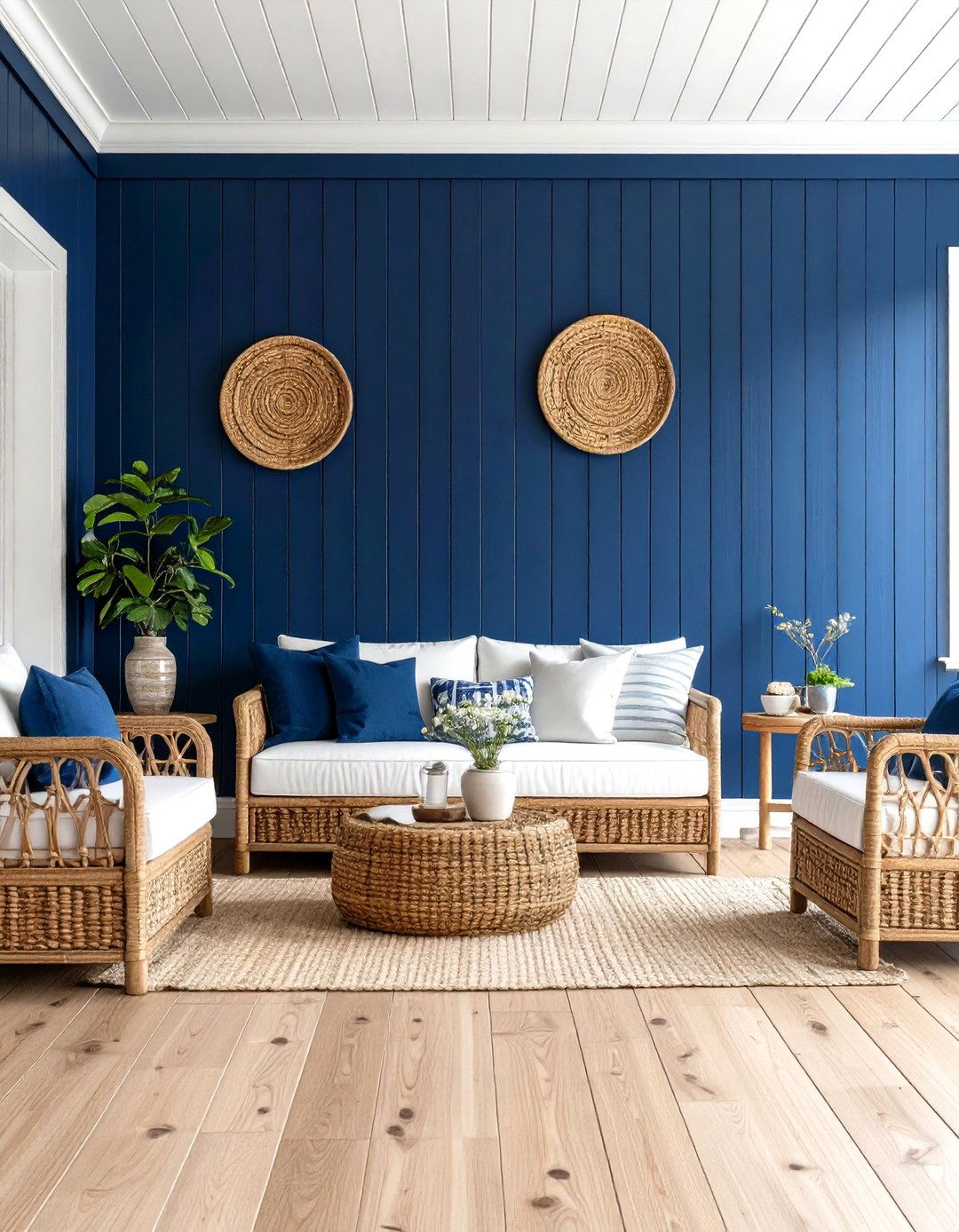 Navy Blue Shiplap Feature Wall - 20 Shiplap Living Room Ideas