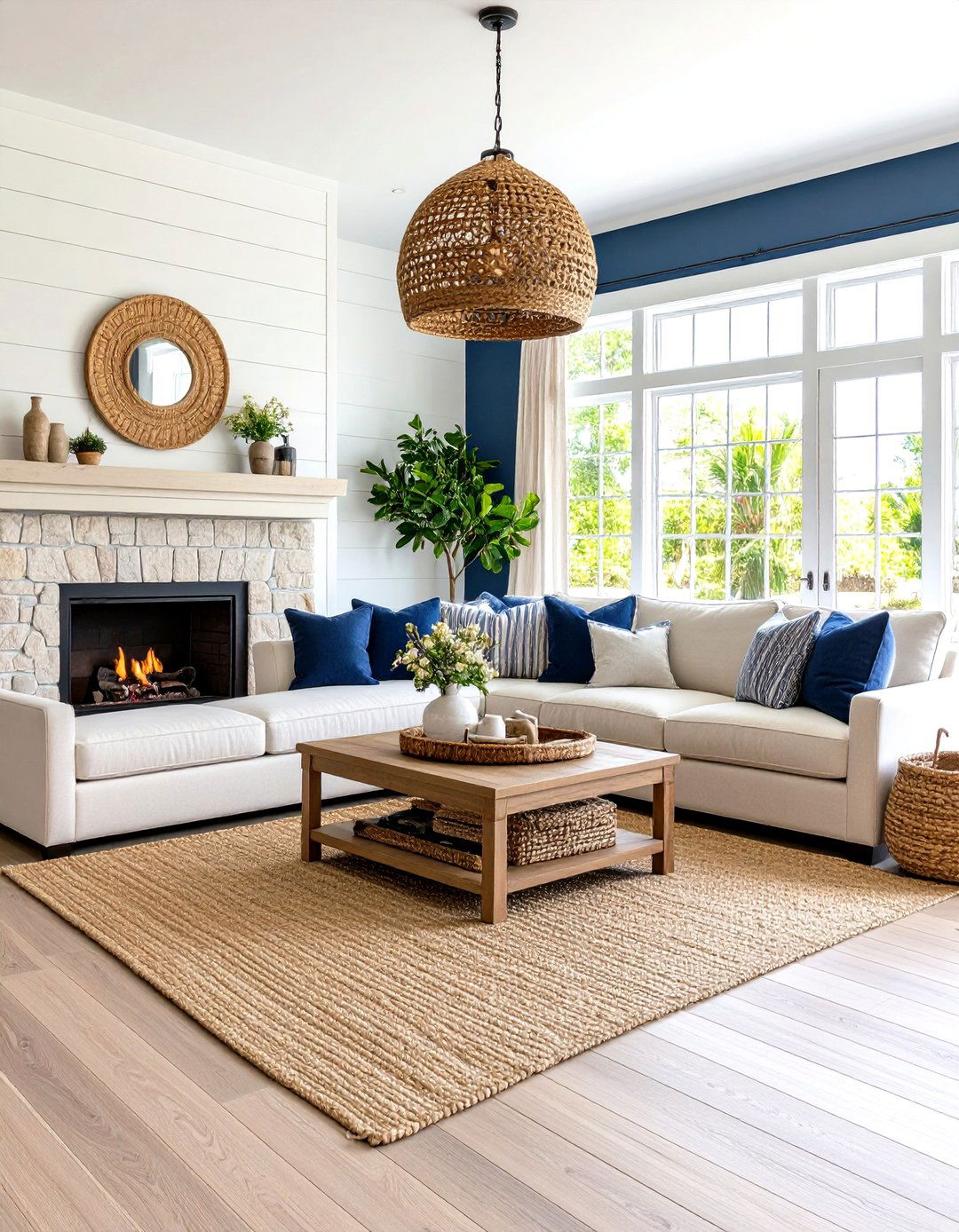 Navy Blue and Beige Coastal Living Room - 20 blue and beige living room ideas