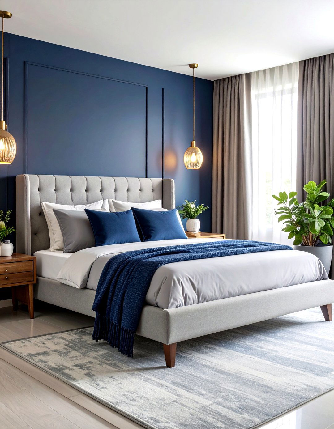 Navy Blue and Grey Bedroom Accent Wall - 20 Blue and Grey Bedroom Ideas