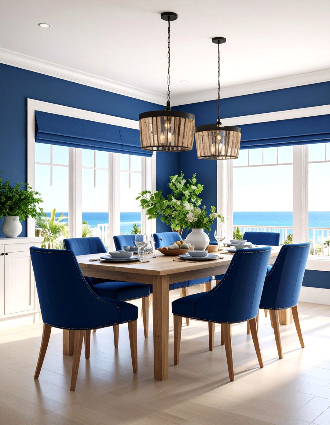 Navy Blue and White Coastal Dining Room Color Scheme - 20 Coastal Dining Room Ideas