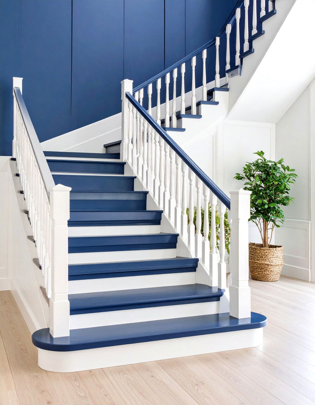 Navy Blue and White Painted Stair Theme - 20 Painted Stair Ideas