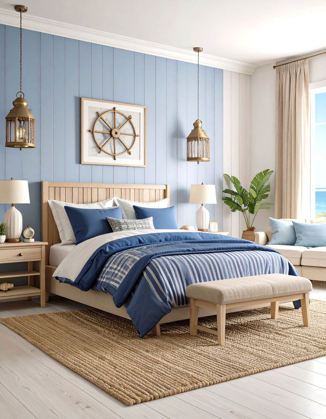 Navy and Beige Nautical Bedroom - 20 blue and beige bedroom ideas